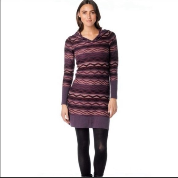 Prana Dresses & Skirts - PRANA Meryl Burgundy Purple Hooded Sweater Dress Size Small